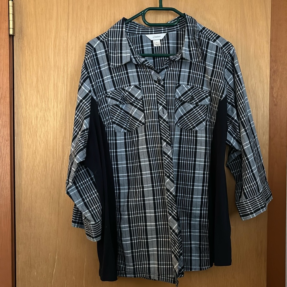 Cj Banks Button Down Blouse With Solid And Plaid … - image 1